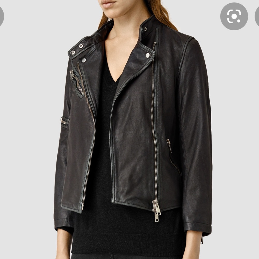 All Saints Mast Biker Leather Jacket, Size 10